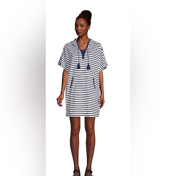 Gug Lands' End Navy & White Striped Cover Up, Size Small - Picture 1 of 11
